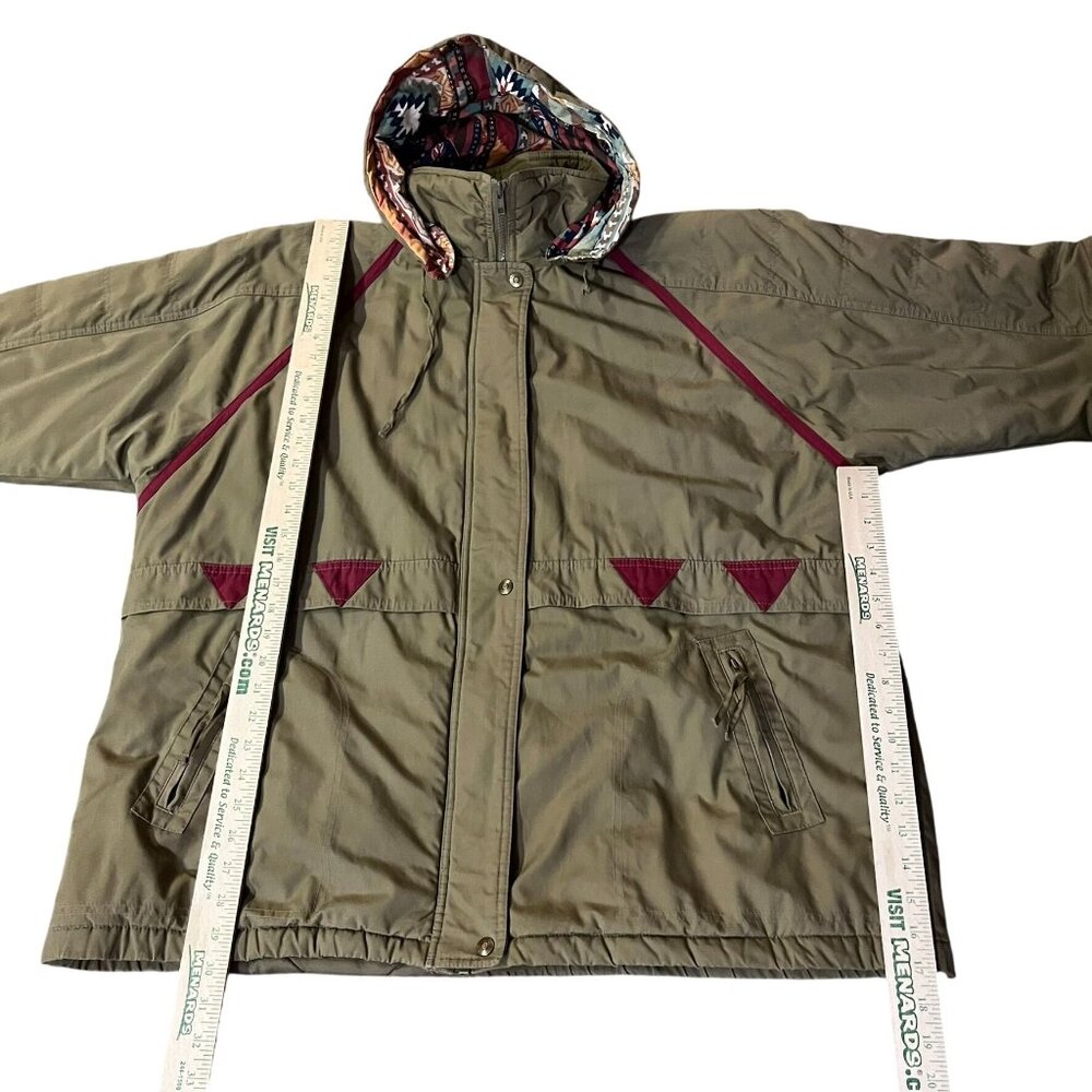 Vintage Current Seen Coat Womens 2X Used Brown Multicolor Hooded - Picture 11 of 16